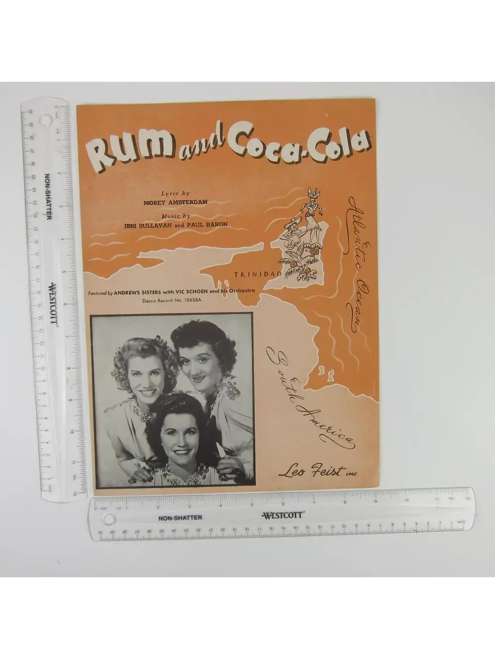 Sheet Music Rum and Coca-Cola Andrews Sisters Vintage 1944